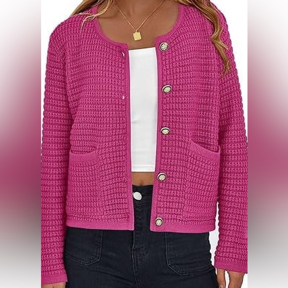 PrettyGarden Knit Cardigan Sweater statement Buttons Front Pockets Size Large - Picture 1 of 6